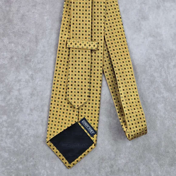 Lands' End USA Gold Brown Green Executive Geometric Square Silk Neck Tie Men's - Picture 3 of 6
